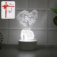 3D Illusion LED Night Lamp with House and Balloons Design