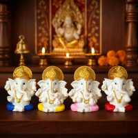 Lord ganesha idol set of 4 | white & gold ganpati murti for home temple Lord ganesha idol set of 4 | white & gold ganpati murti for home temple