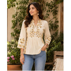 Women Embroidery V-Neck Tunic