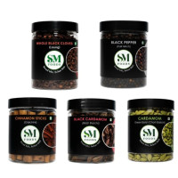 SM FOODS Premium Indian Spices Combo Black Pepper Cloves Cinnamon Black & Green Cardamom
