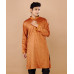 Men's Rust Orange Silk Blend Straight Kurta