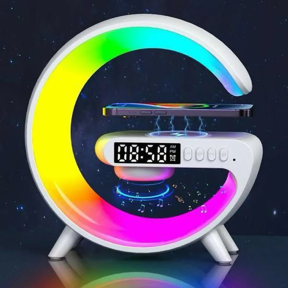 Rgb wireless charging speaker lamp with alarm clock & night light