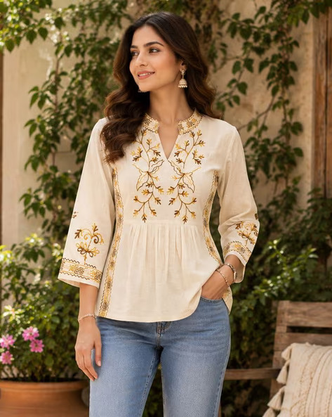 Women Embroidery V-Neck Tunic Women Embroidery V-Neck Tunic