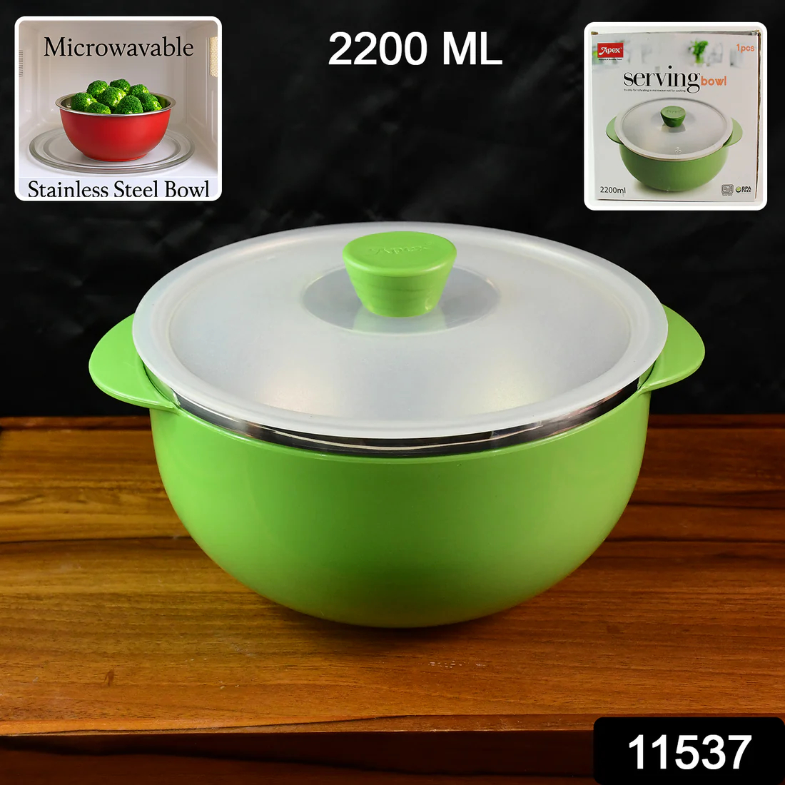Microwave-Safe Plastic Serving Bowl with Lid (1 Pc)