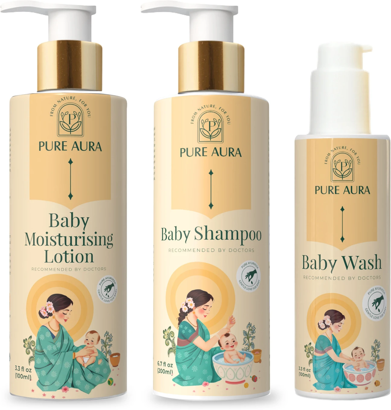 Pure Aura Comfort Baby Set | Tear-Free Shampoo, Wash & Lotion