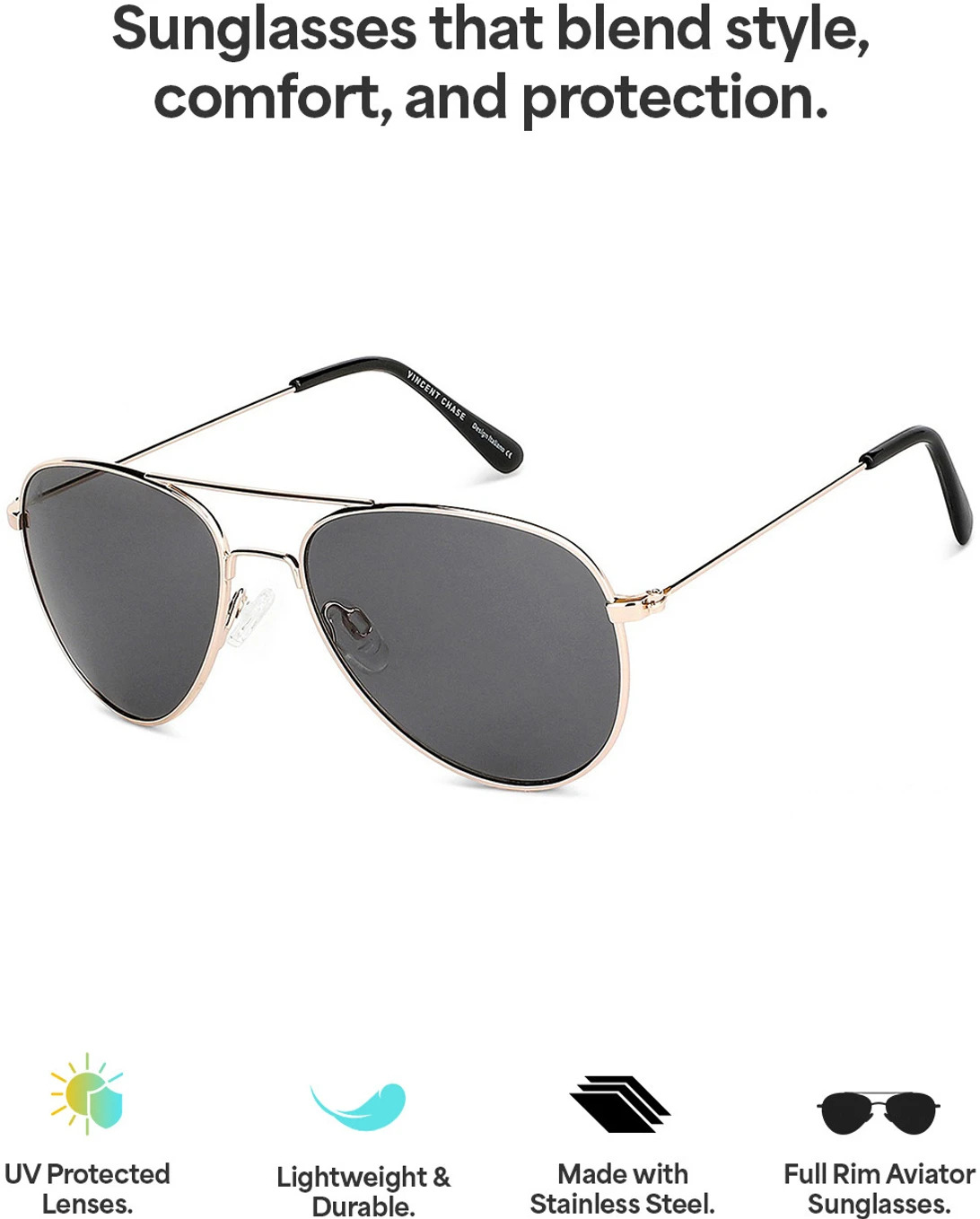 VINCENT CHASE by Lenskart UV Protection Aviator Sunglasses (53) (For Men & Women, Grey)