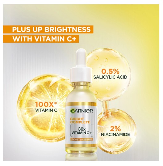 GARNIER Vitamin C + Face Serum for Skin Brightening with 2% Niacinamide & 0.5% BHA (50 ml)