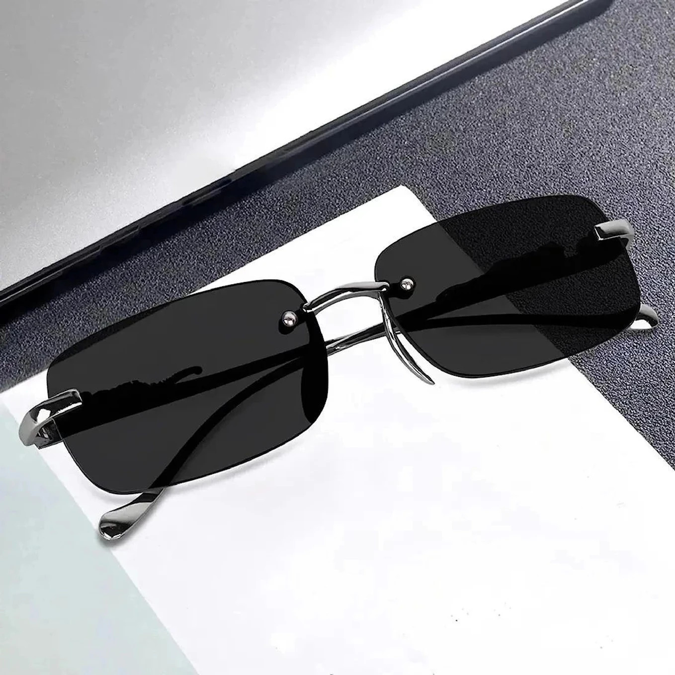 V Unique UV Protection, Riding Glasses Rectangular Sunglasses (Free Size) (For Men & Women, Black)