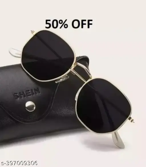 Women Black Metal Square , UV Protected Sunglasses